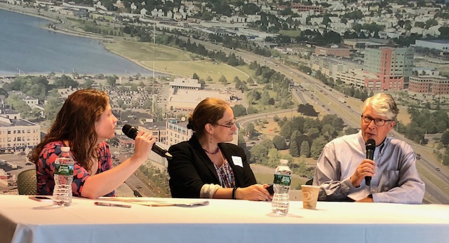 Katrina Niidas Holm during her brilliant Life of a Book interview with Guest of Honor Douglas Preston and his editor, Millicent Bennett.