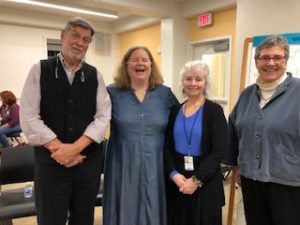 From left, Dick Cass, Barb Ross, librarian Janie Downey Maxwell and me.